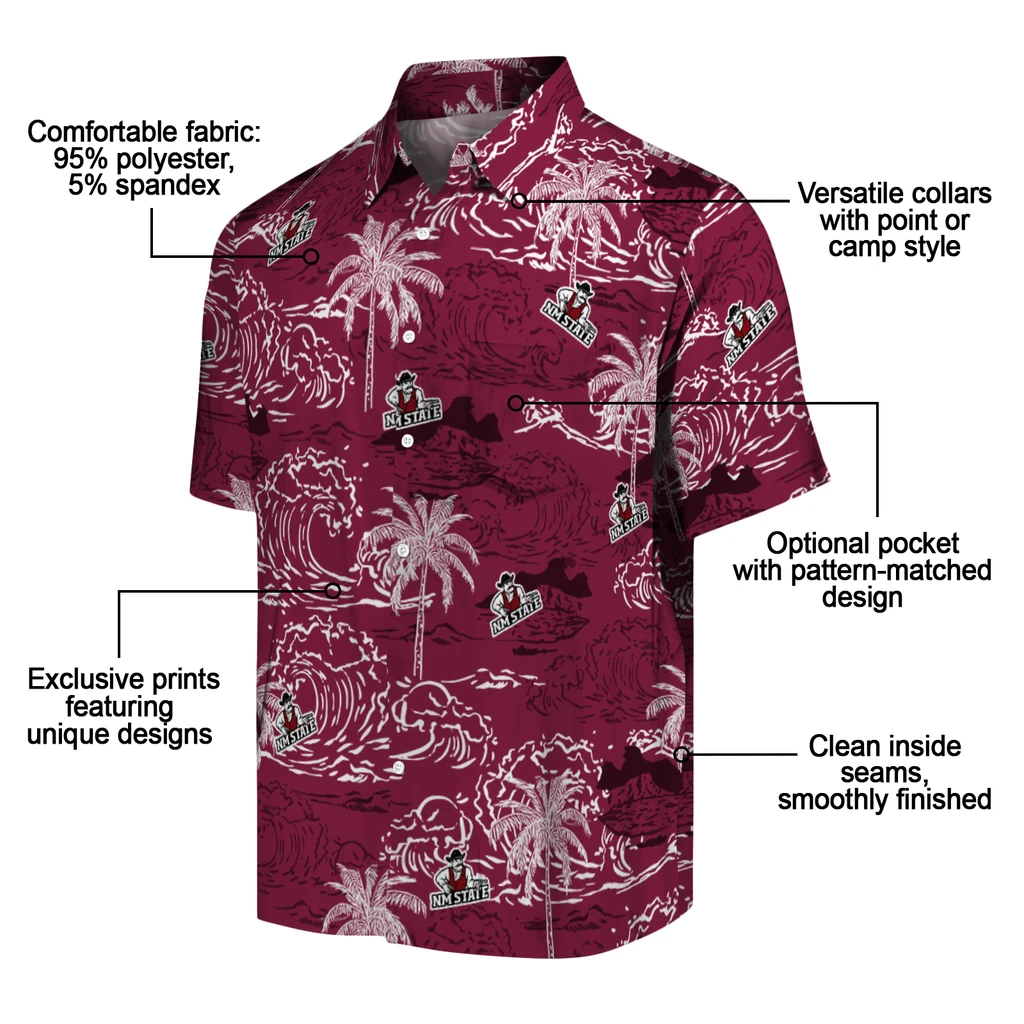 New Mexico State Aggies Hawaiian Shirt - Wave Palm new mexico state aggies wave palm crimson hawaiian shirts new arrival