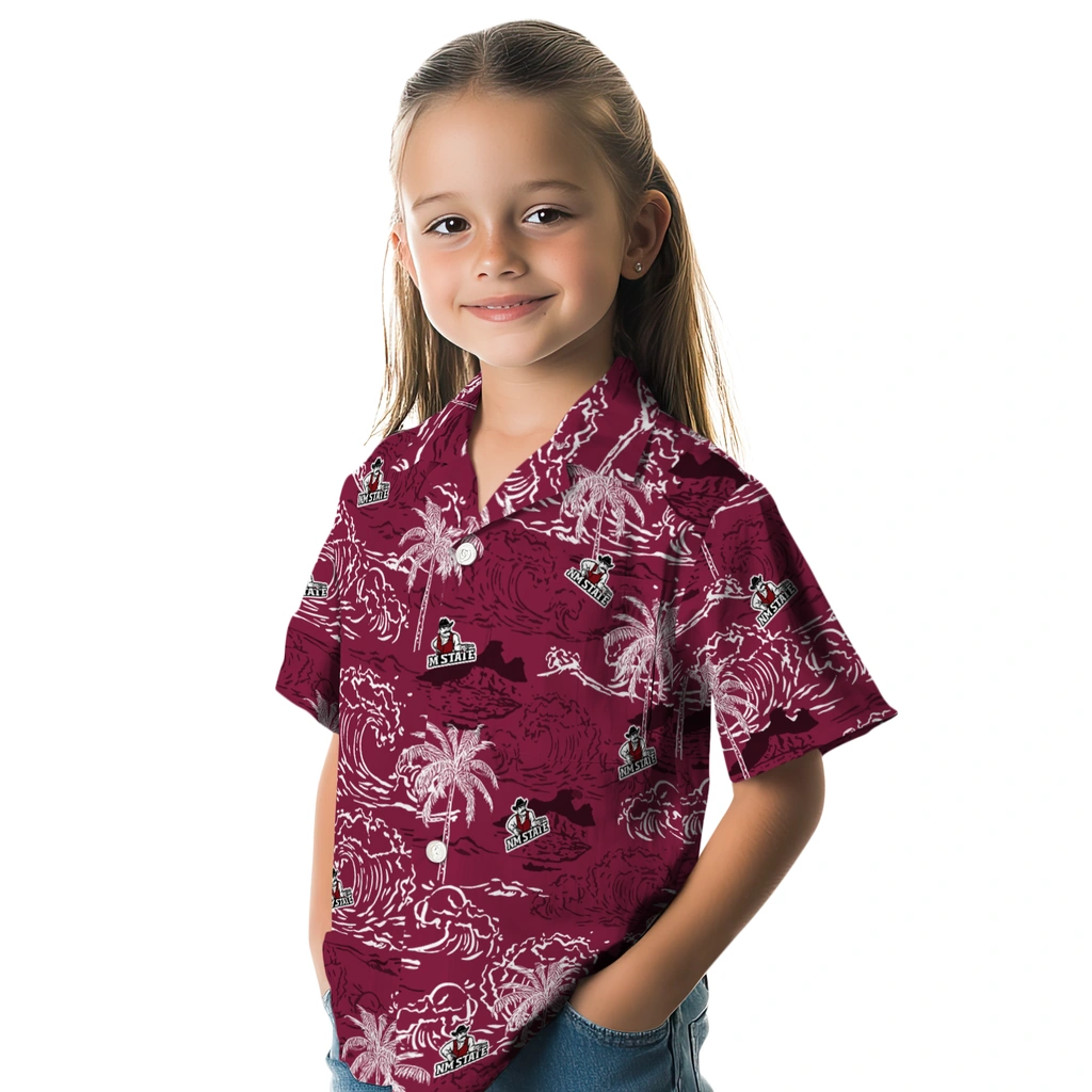 New Mexico State Aggies Hawaiian Shirt - Wave Palm new mexico state aggies wave palm crimson hawaiian shirts premium grade