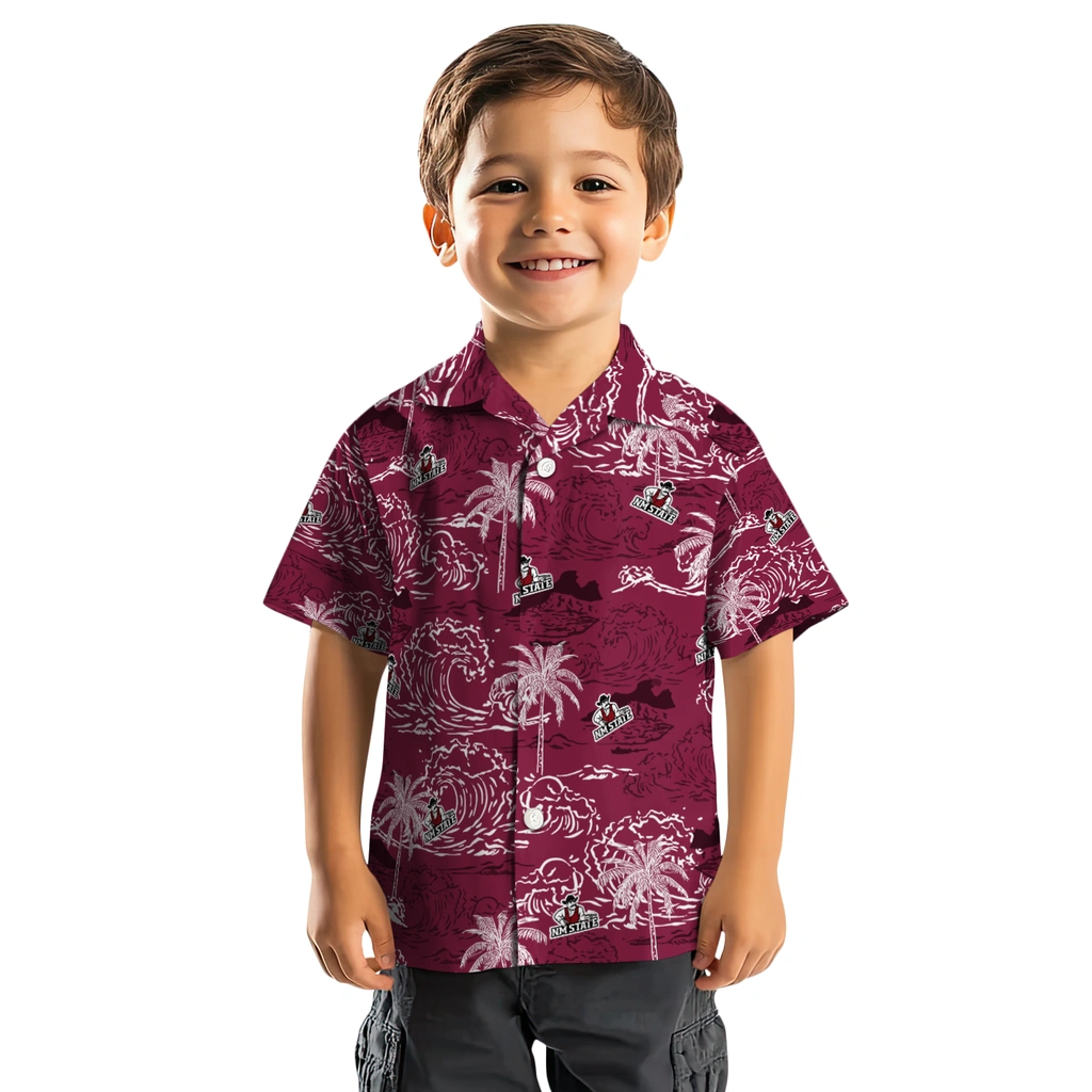 New Mexico State Aggies Hawaiian Shirt - Wave Palm new mexico state aggies wave palm crimson hawaiian shirts top rated