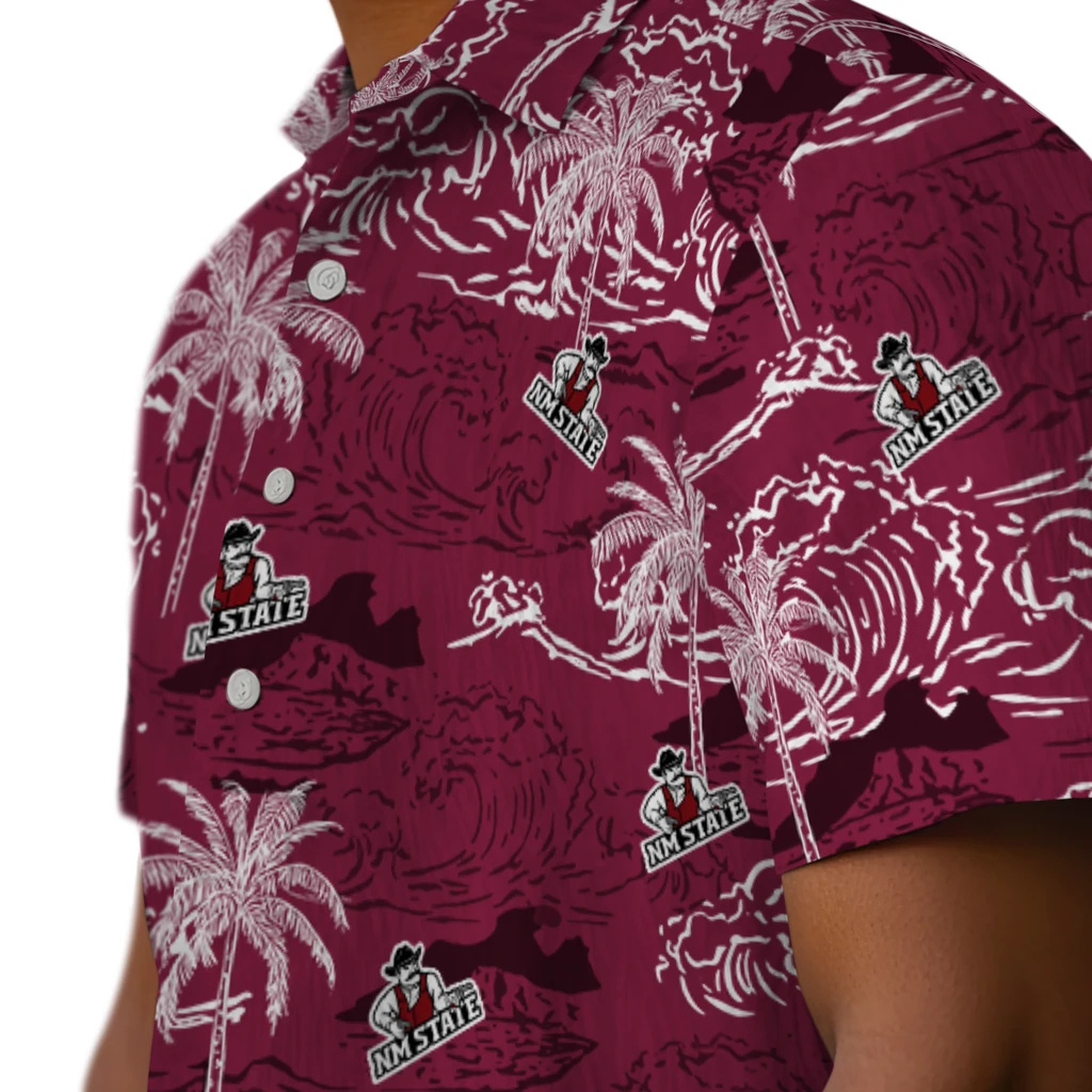 New Mexico State Aggies Hawaiian Shirt - Wave Palm new mexico state aggies wave palm crimson hawaiian shirts trendy