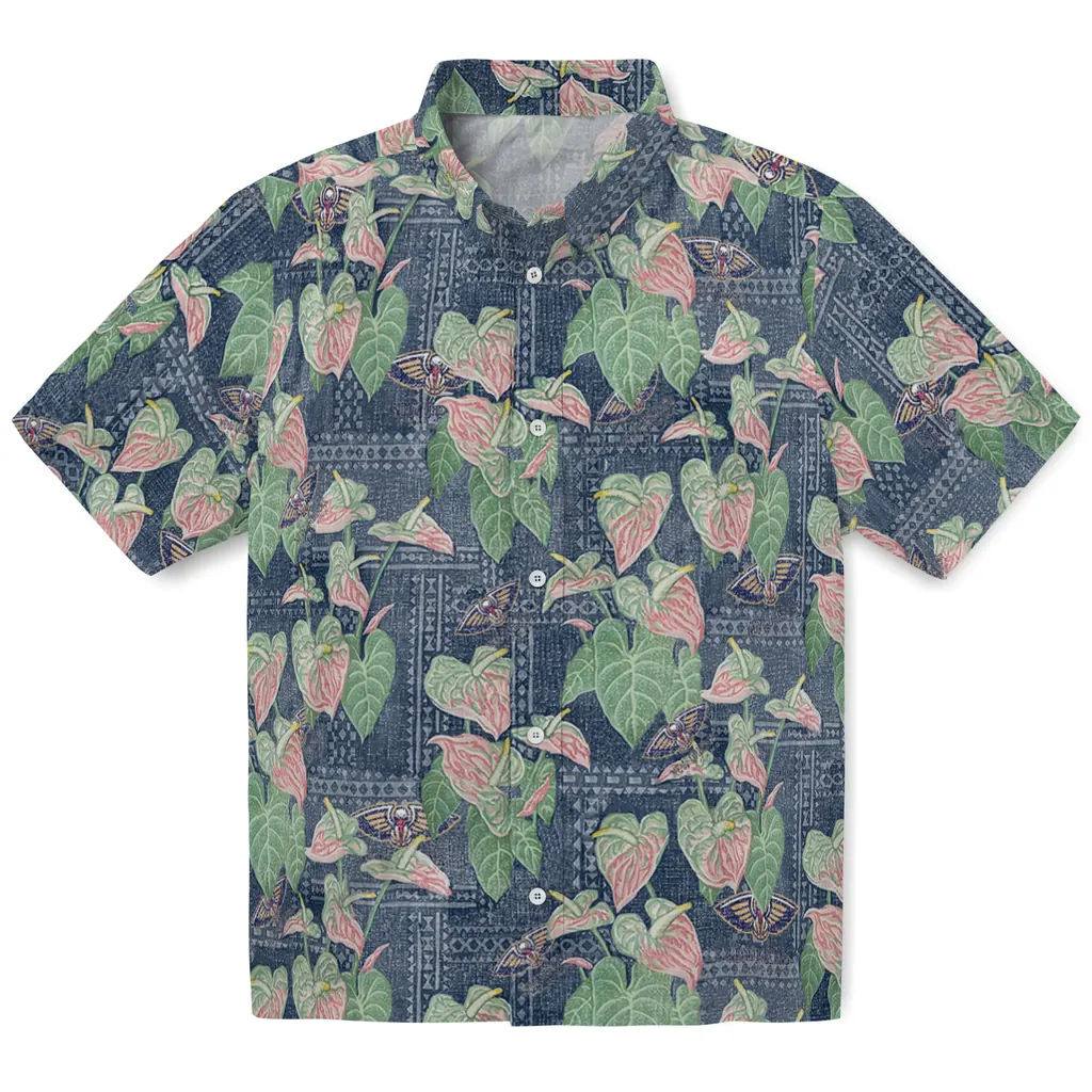 New Orleans Pelicans Hawaiian Shirt - Anthurium Overlay new orleans pelicans anthurium overlay navy hawaiian shirts best selling