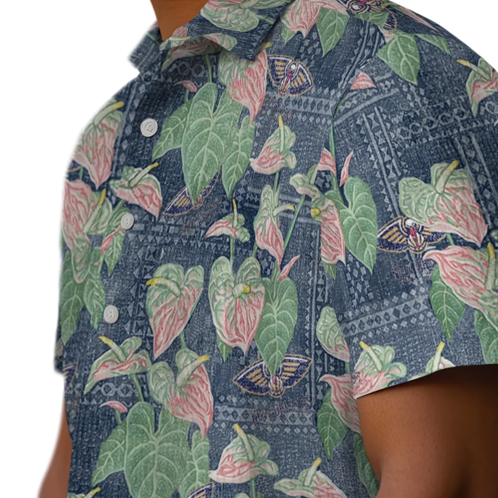 New Orleans Pelicans Hawaiian Shirt - Anthurium Overlay new orleans pelicans anthurium overlay navy hawaiian shirts trendy