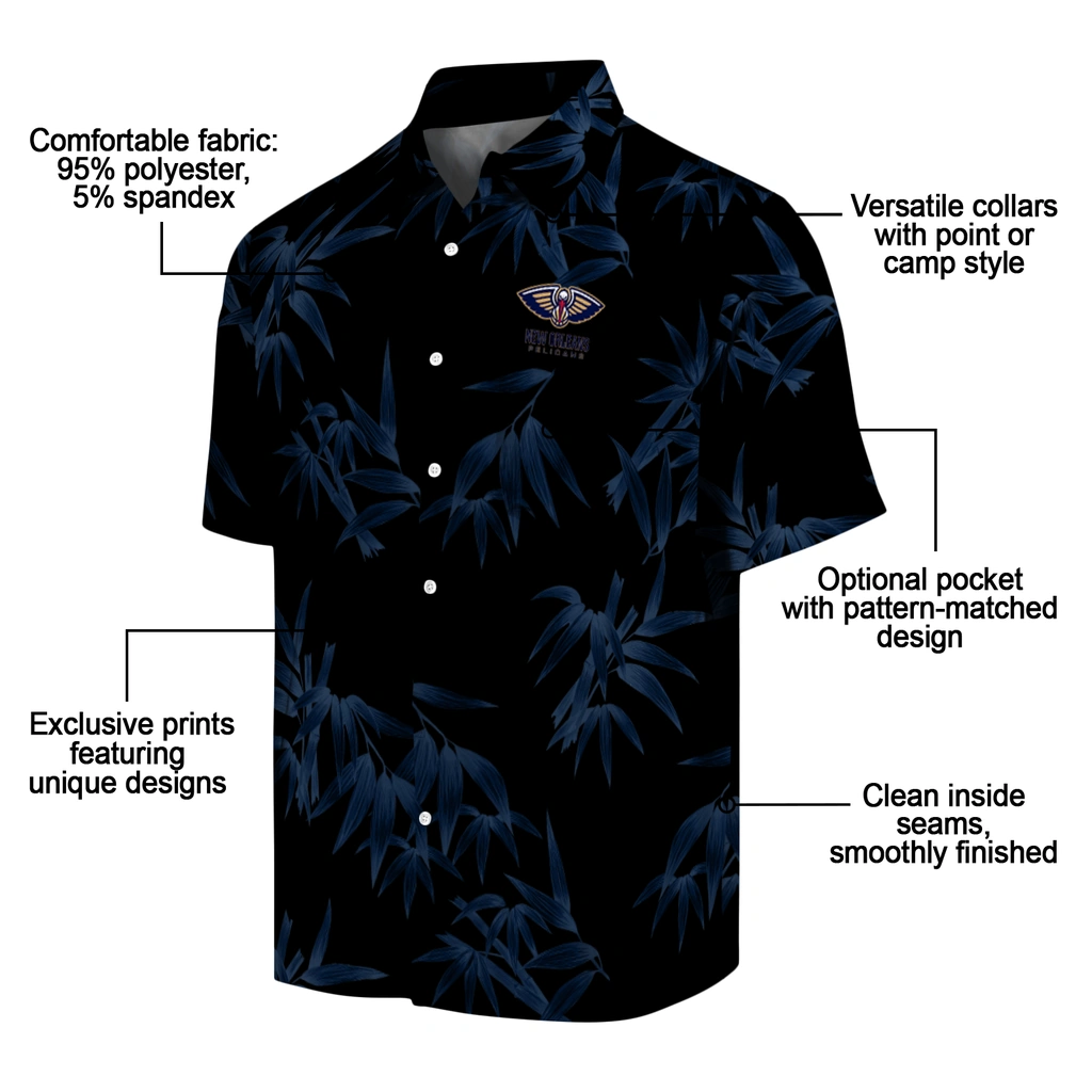 New Orleans Pelicans Hawaiian Shirt - Bamboo Branches new orleans pelicans bamboo branches navy black hawaiian shirts new arrival