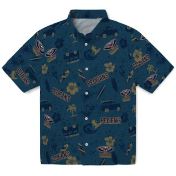 new orleans pelicans beach vibe navy hawaiian shirts best selling