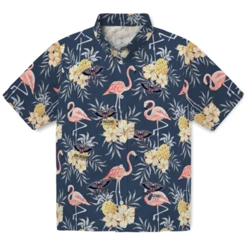new orleans pelicans flamingo hibiscus navy hawaiian shirts best selling