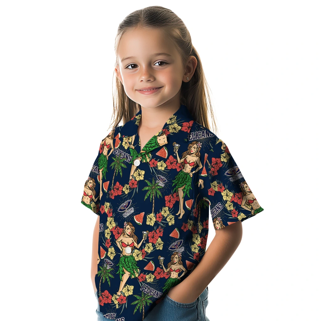 New Orleans Pelicans Hawaiian Shirt - Hawaiian Girls Design new orleans pelicans hawaiian girls design navy hawaiian shirts premium grade