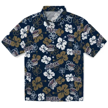 new orleans pelicans hibiscus bloom navy hawaiian shirts best selling