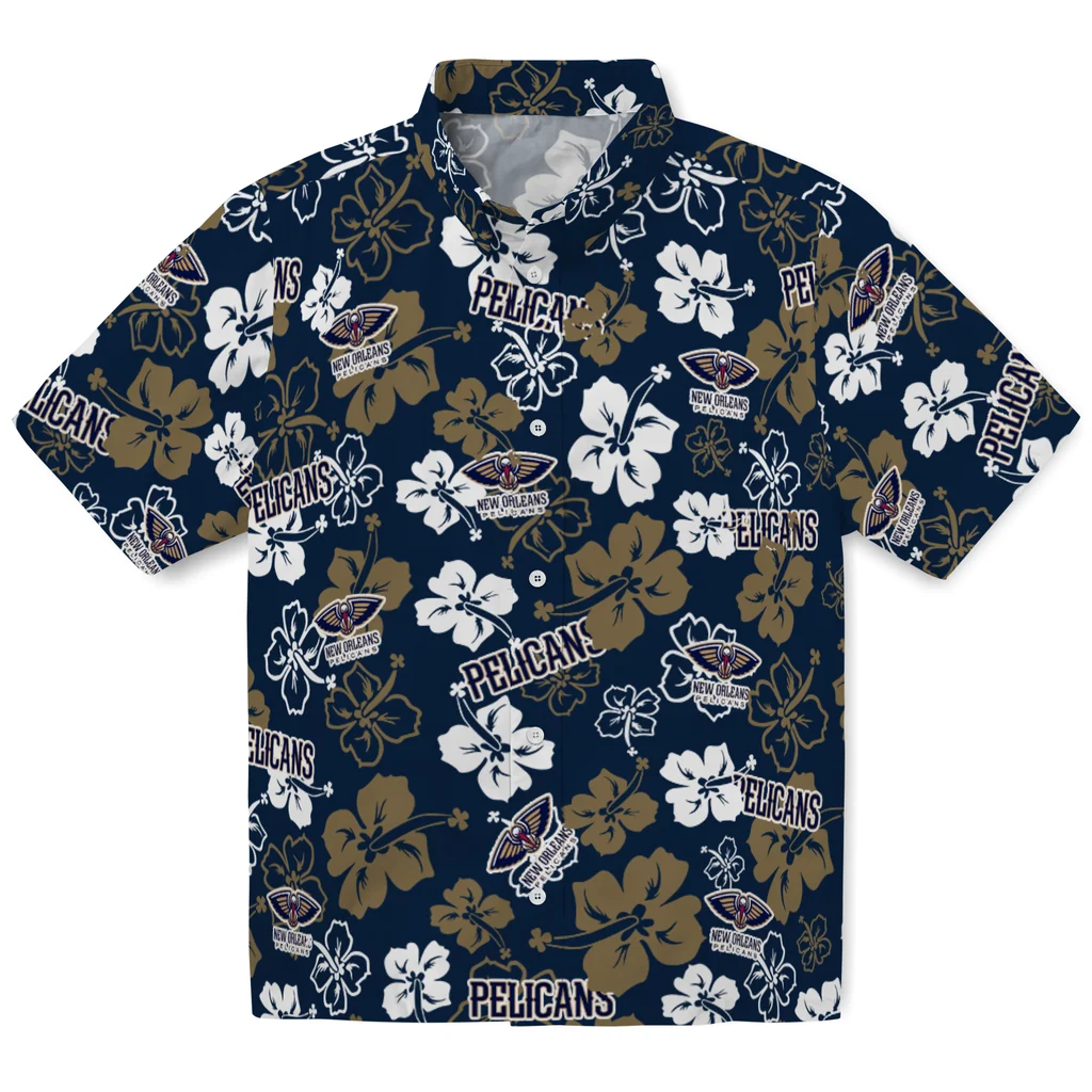 New Orleans Pelicans Hawaiian Shirt - Hibiscus Flower Design new orleans pelicans hibiscus bloom navy hawaiian shirts best selling