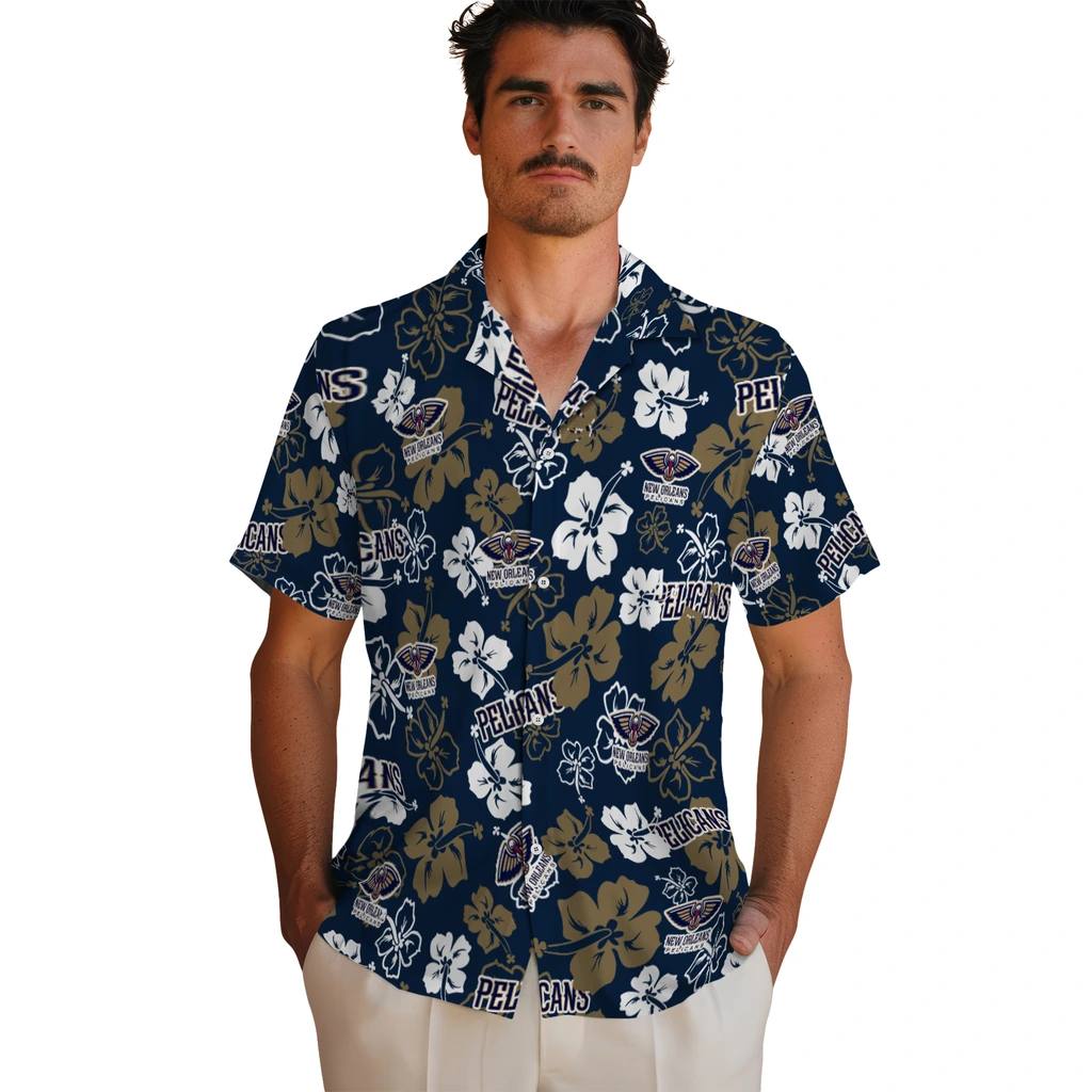 New Orleans Pelicans Hawaiian Shirt - Hibiscus Flower Design new orleans pelicans hibiscus bloom navy hawaiian shirts fashion forward
