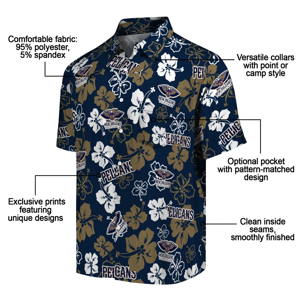 New Orleans Pelicans Hawaiian Shirt - Hibiscus Flower Design new orleans pelicans hibiscus bloom navy hawaiian shirts new arrival