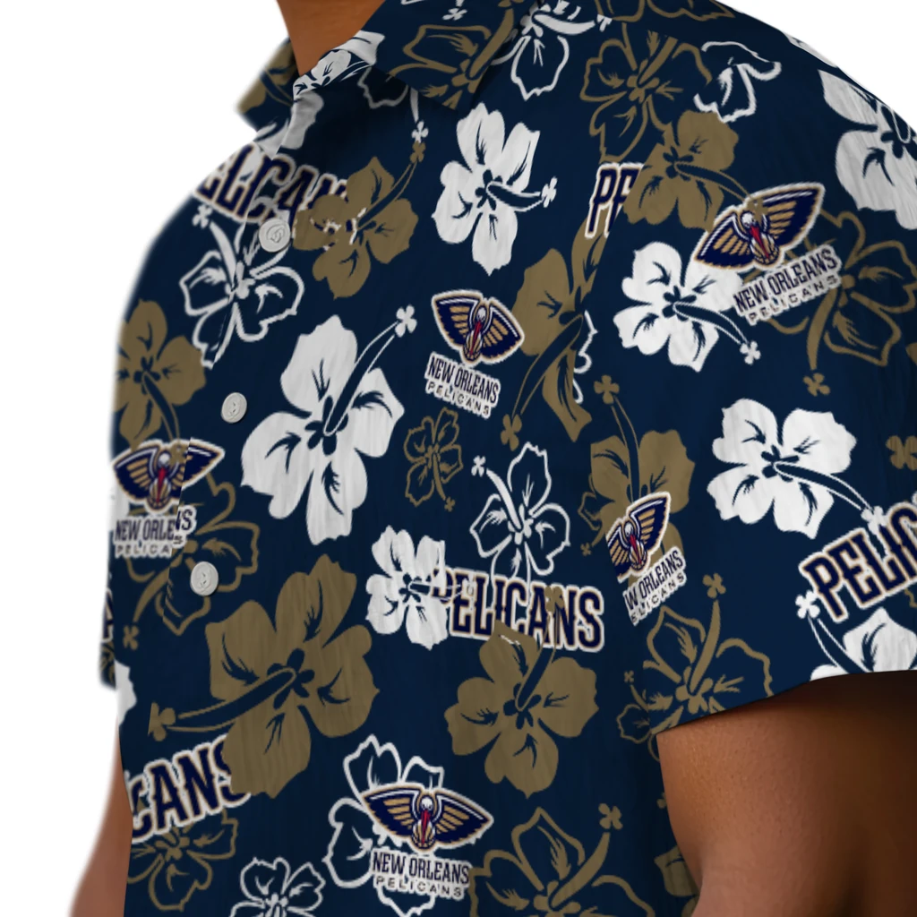 New Orleans Pelicans Hawaiian Shirt - Hibiscus Flower Design new orleans pelicans hibiscus bloom navy hawaiian shirts trendy