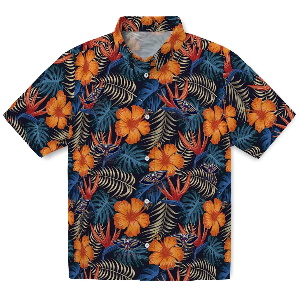 New Orleans Pelicans Hawaiian Shirt - Hibiscus Foliage new orleans pelicans hibiscus foliage hawaiian shirts best selling