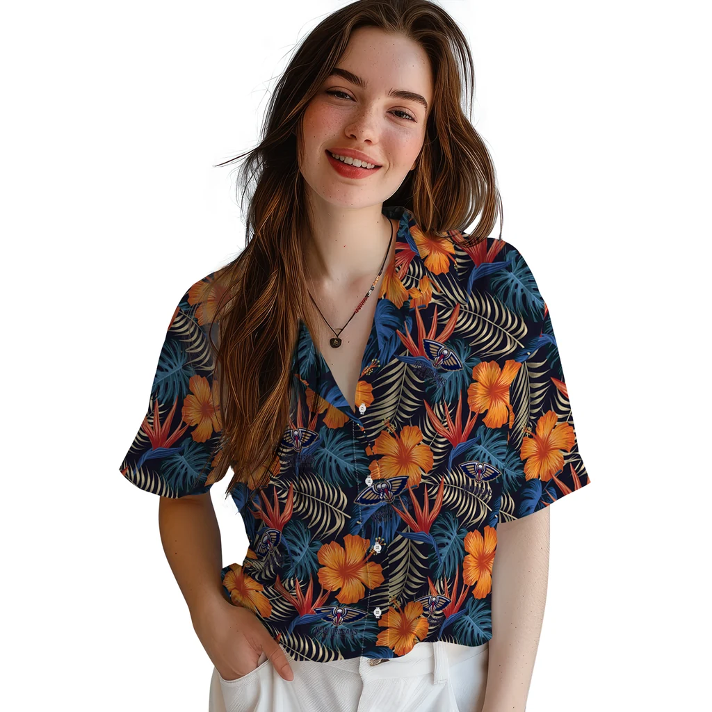 New Orleans Pelicans Hawaiian Shirt - Hibiscus Foliage new orleans pelicans hibiscus foliage hawaiian shirts latest model