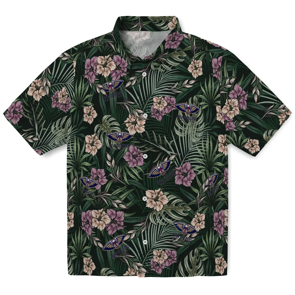 New Orleans Pelicans Hawaiian Shirt - Hibiscus Leaves Pattern new orleans pelicans hibiscus leaves pattern green hawaiian shirts best selling