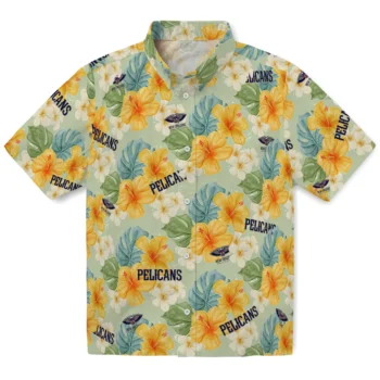 new orleans pelicans hibiscus mood pale lime yellow hawaiian shirts best selling