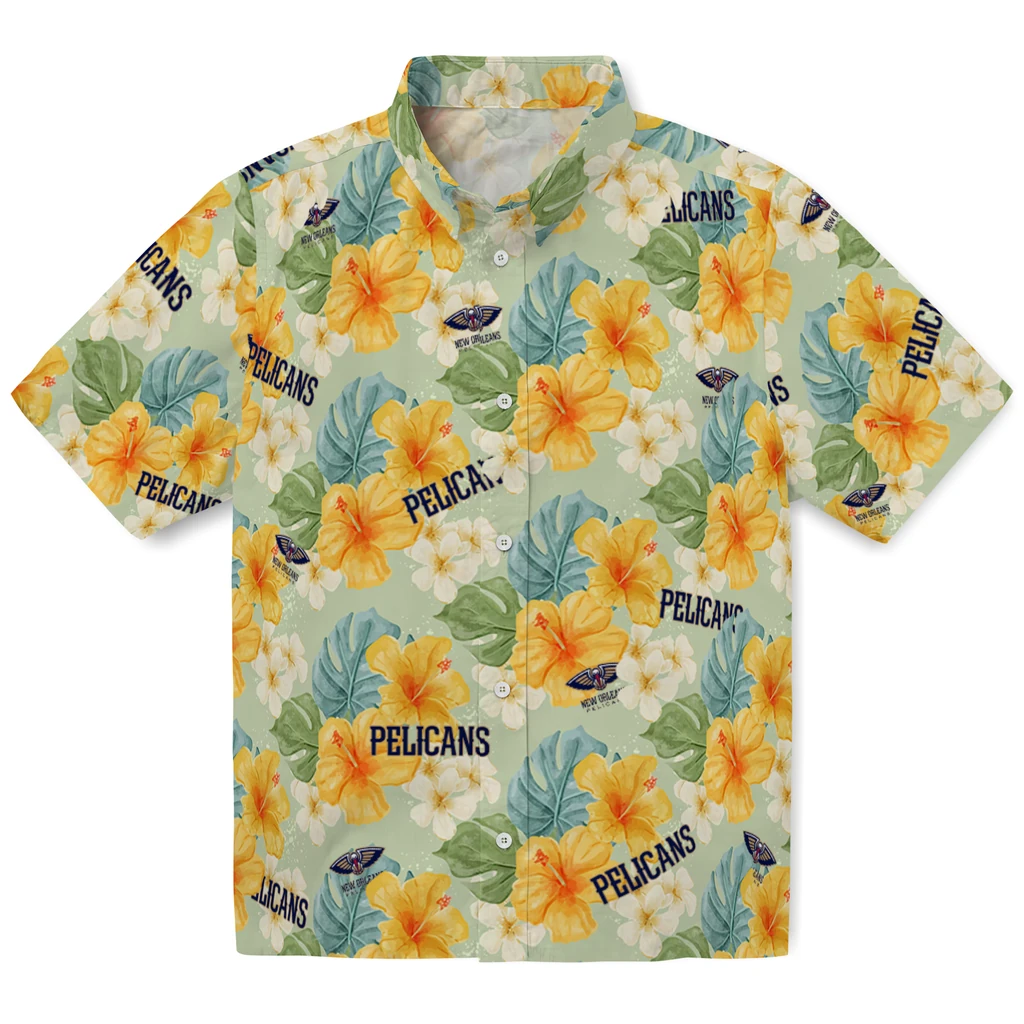 New Orleans Pelicans Hawaiian Shirt - Hibiscus Mood new orleans pelicans hibiscus mood pale lime yellow hawaiian shirts best selling