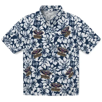 new orleans pelicans hibiscus motif navy white hawaiian shirts best selling