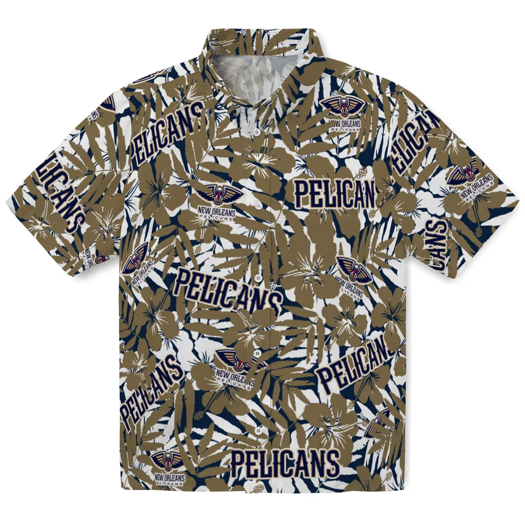 New Orleans Pelicans Hawaiian Shirt - Hibiscus Overlay new orleans pelicans hibiscus overlay hawaiian shirts best selling