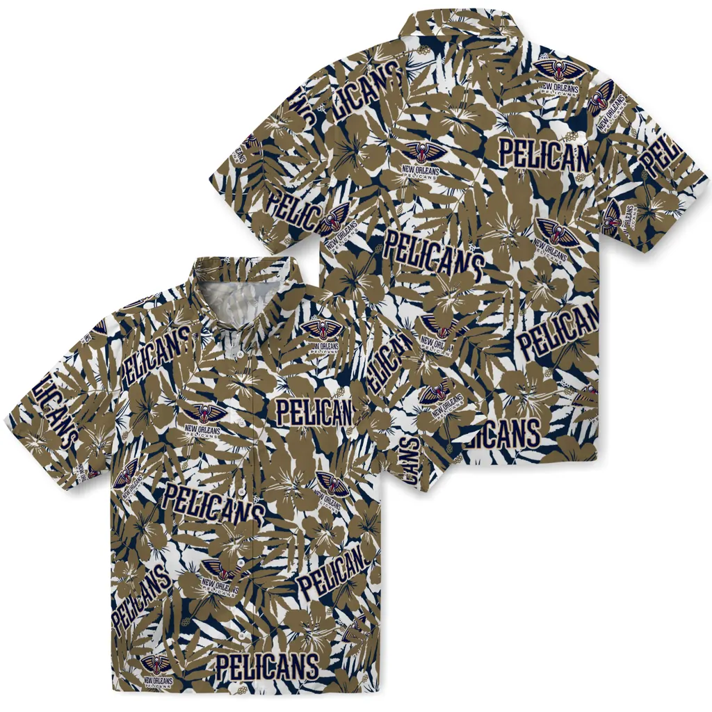 New Orleans Pelicans Hawaiian Shirt - Hibiscus Overlay new orleans pelicans hibiscus overlay hawaiian shirts high quality