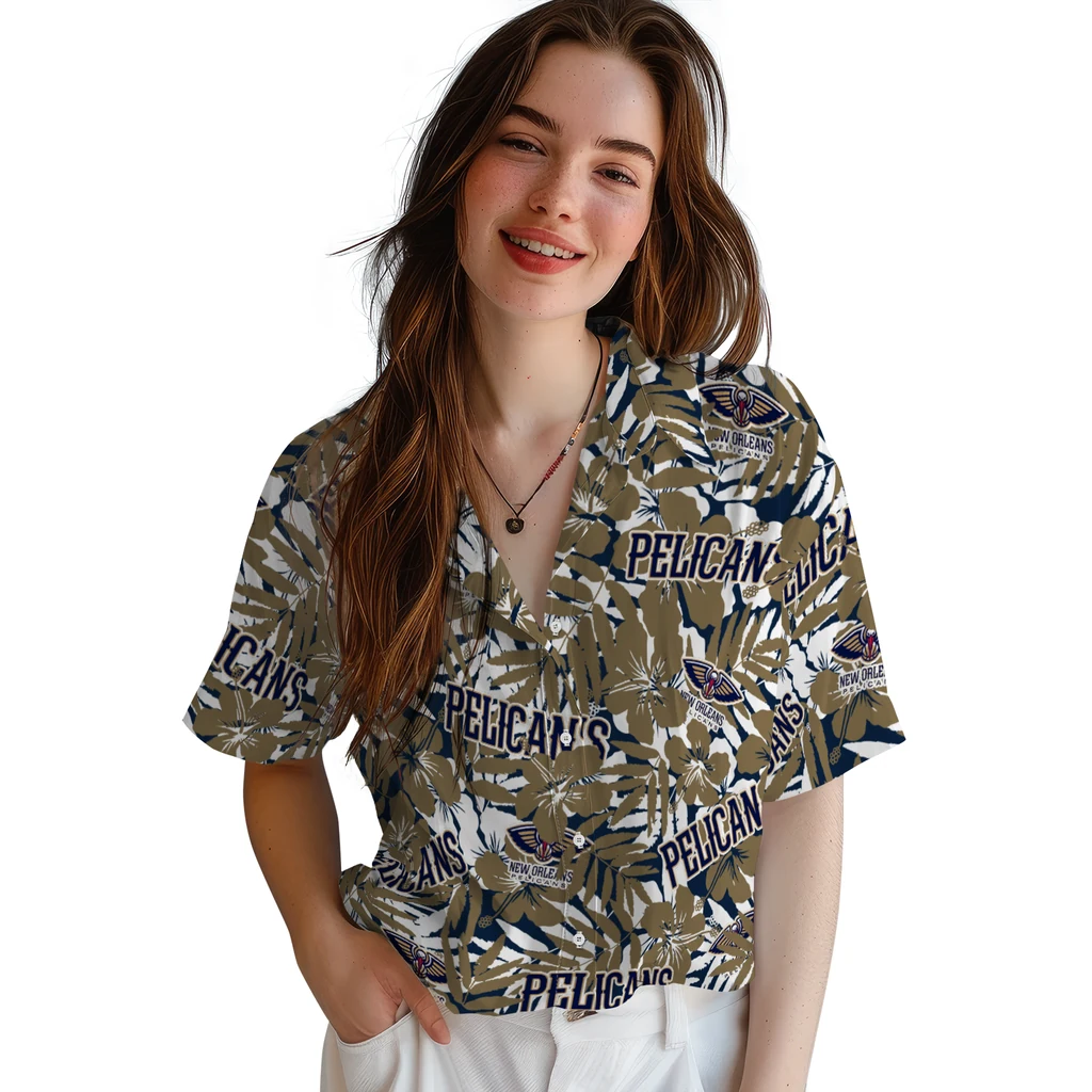 New Orleans Pelicans Hawaiian Shirt - Hibiscus Overlay new orleans pelicans hibiscus overlay hawaiian shirts latest model