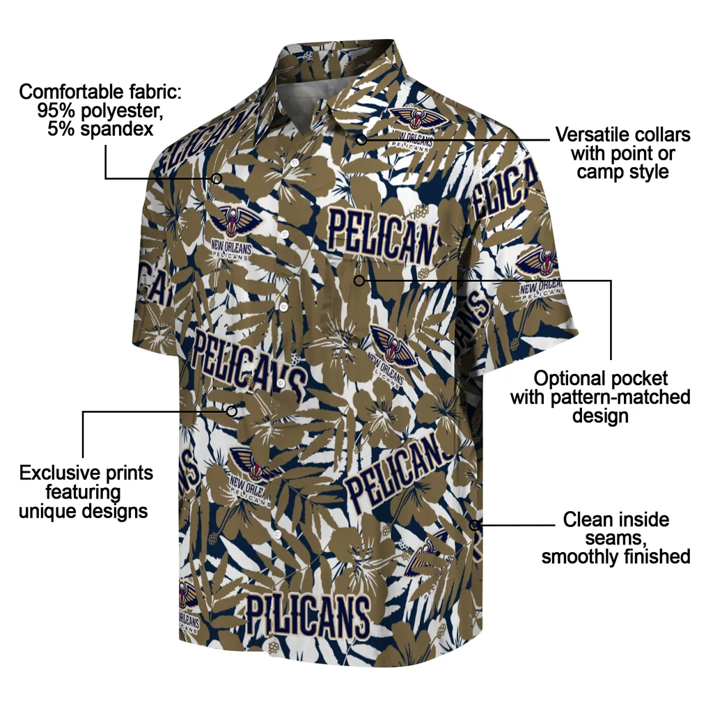 New Orleans Pelicans Hawaiian Shirt - Hibiscus Overlay new orleans pelicans hibiscus overlay hawaiian shirts new arrival
