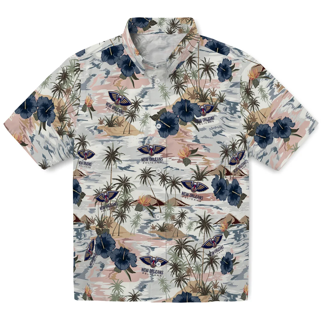 New Orleans Pelicans Hawaiian Shirt - Hibiscus Seaside new orleans pelicans hibiscus seaside white hawaiian shirts best selling