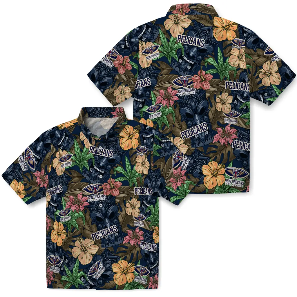 New Orleans Pelicans Hawaiian Shirt - Hibiscus Tiki Jungle new orleans pelicans tiki jungle navy hawaiian shirts high quality