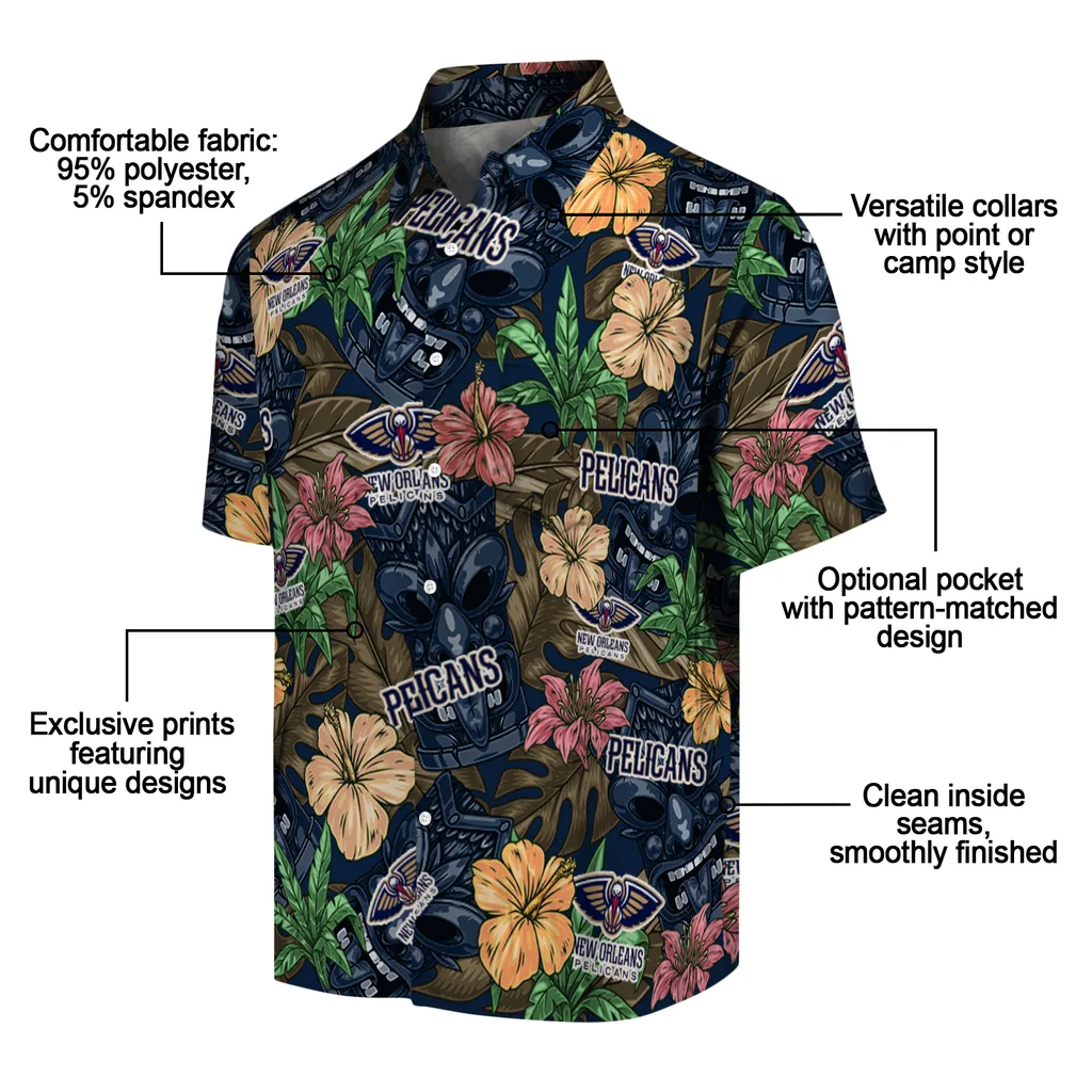 New Orleans Pelicans Hawaiian Shirt - Hibiscus Tiki Jungle new orleans pelicans tiki jungle navy hawaiian shirts new arrival