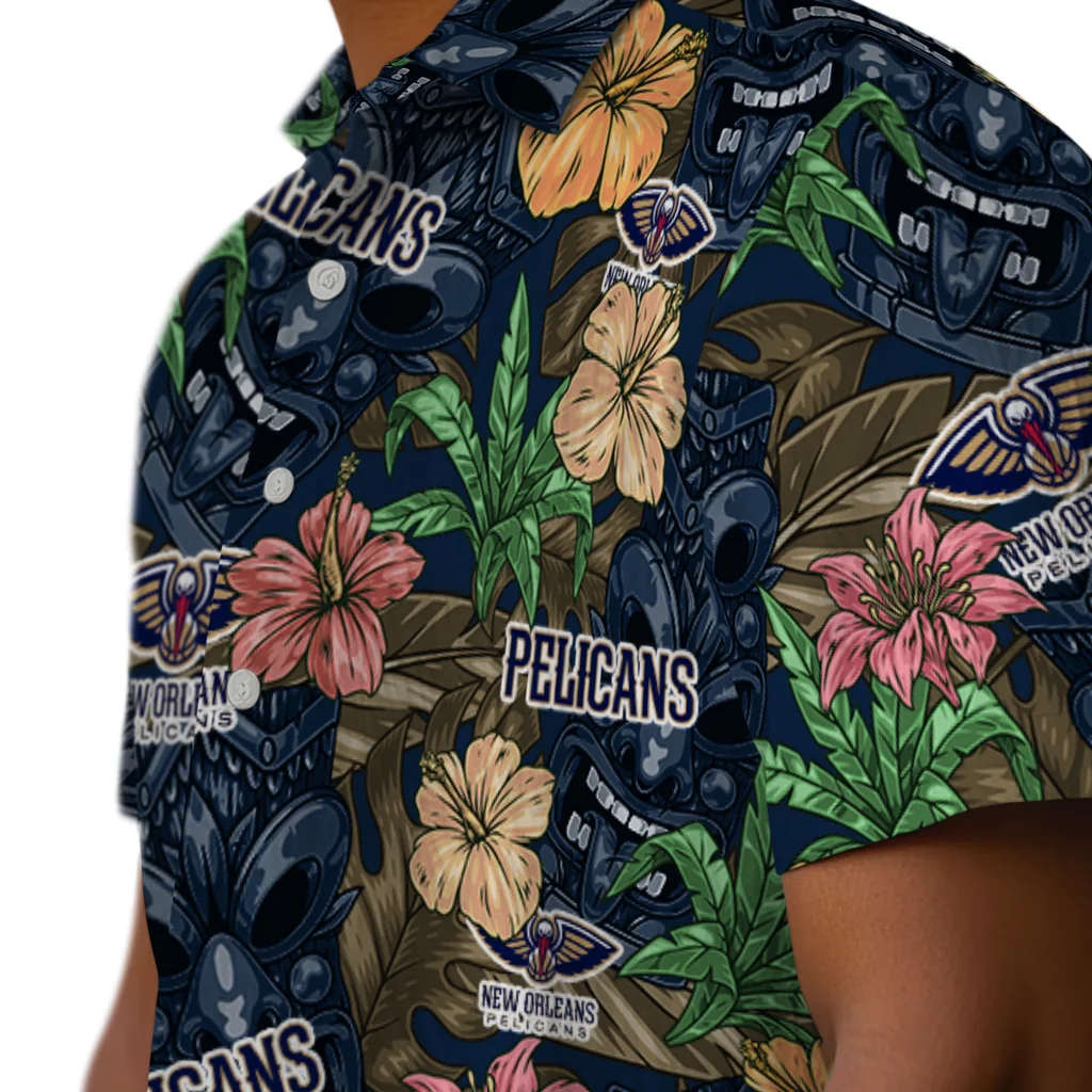New Orleans Pelicans Hawaiian Shirt - Hibiscus Tiki Jungle new orleans pelicans tiki jungle navy hawaiian shirts trendy