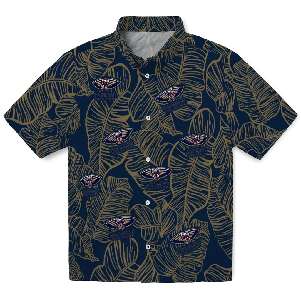 New Orleans Pelicans Hawaiian Shirt - Leaf Outline new orleans pelicans leaf outline navy hawaiian shirts best selling