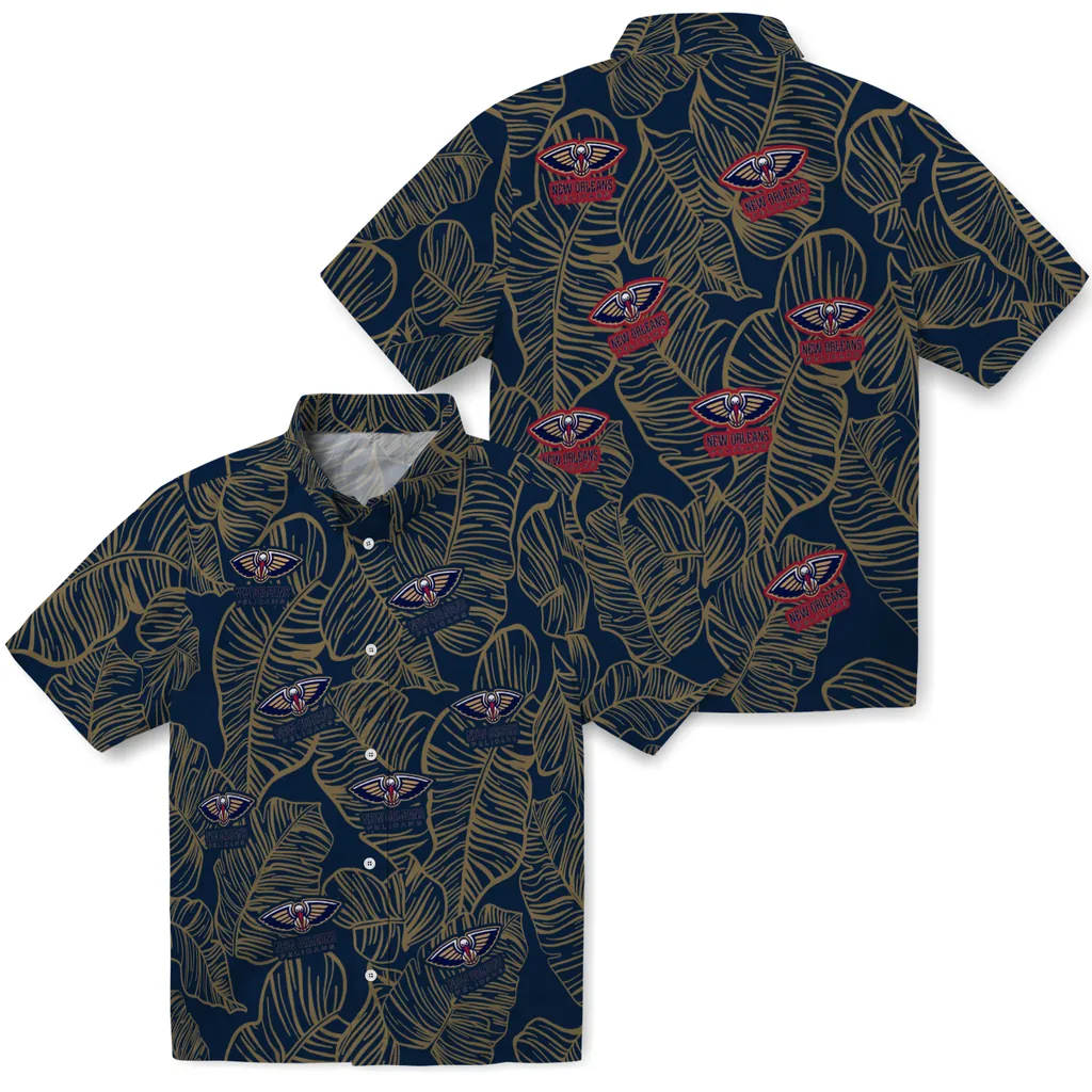 New Orleans Pelicans Hawaiian Shirt - Leaf Outline new orleans pelicans leaf outline navy hawaiian shirts high quality