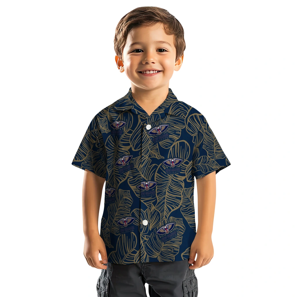 New Orleans Pelicans Hawaiian Shirt - Leaf Outline new orleans pelicans leaf outline navy hawaiian shirts top rated