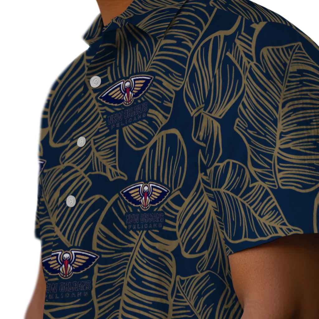 New Orleans Pelicans Hawaiian Shirt - Leaf Outline new orleans pelicans leaf outline navy hawaiian shirts trendy