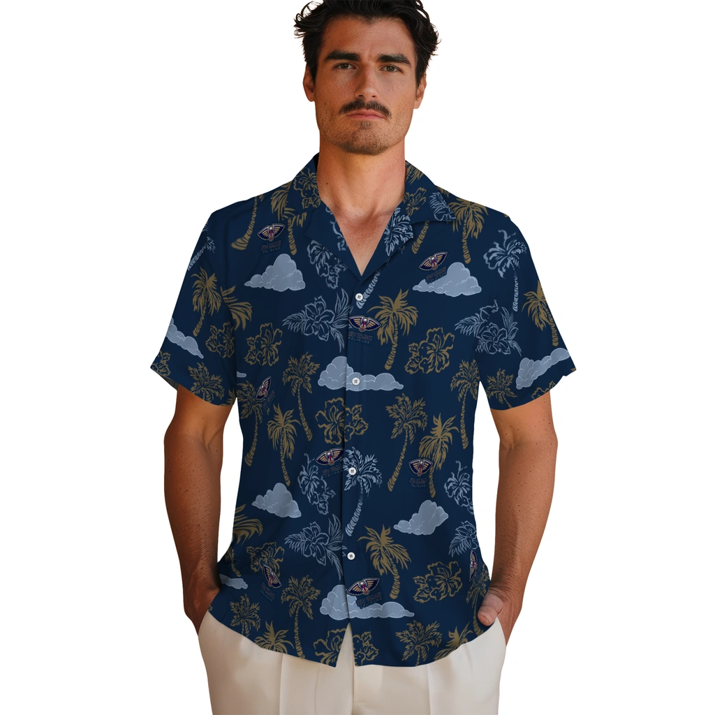 New Orleans Pelicans Hawaiian Shirt - Palm And Clouds new orleans pelicans palm and clouds navy hawaiian shirts fashion forward
