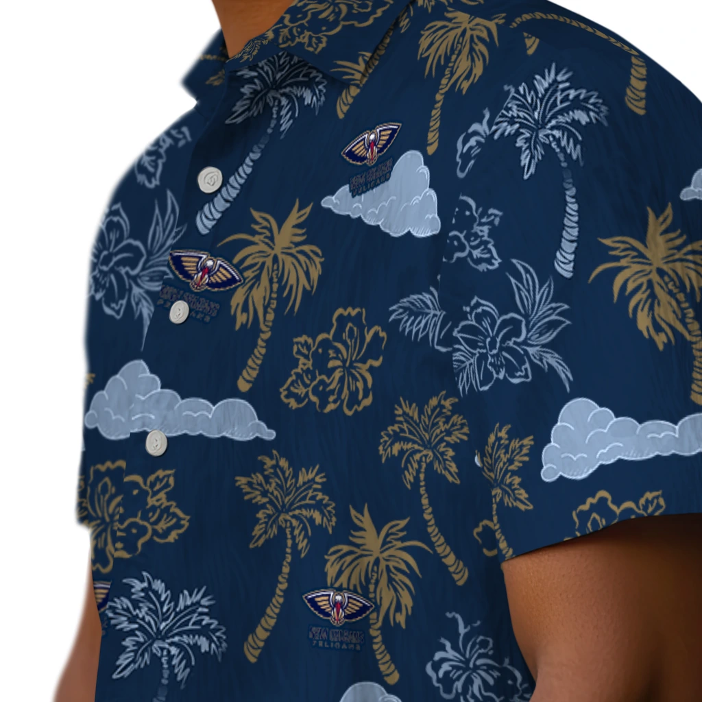 New Orleans Pelicans Hawaiian Shirt - Palm And Clouds new orleans pelicans palm and clouds navy hawaiian shirts trendy