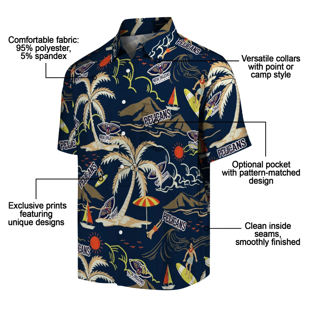 New Orleans Pelicans Hawaiian Shirt - Palm Tree Island new orleans pelicans palm tree island navy hawaiian shirts new arrival