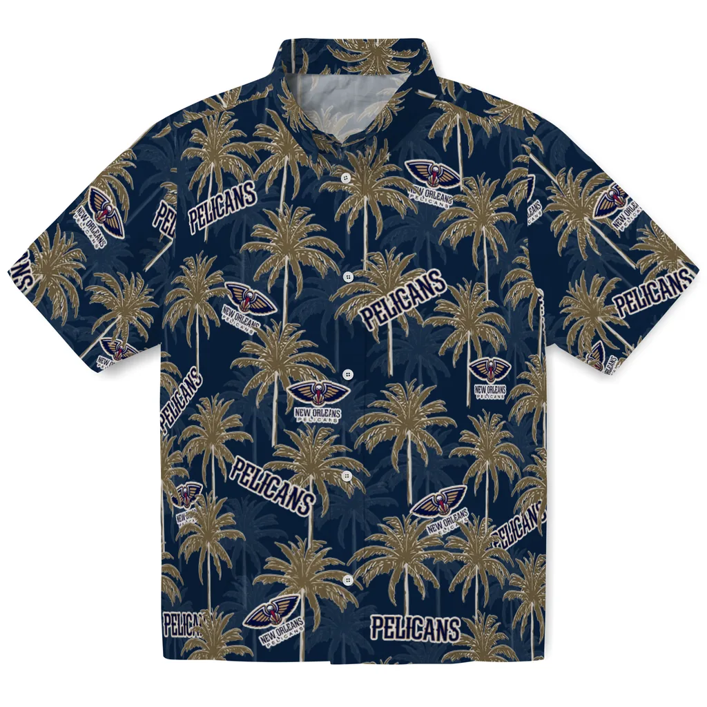 New Orleans Pelicans Hawaiian Shirt - Palm Tree Motif new orleans pelicans palm grove navy hawaiian shirts best selling