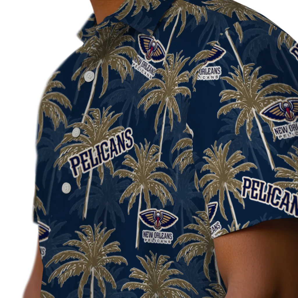 New Orleans Pelicans Hawaiian Shirt - Palm Tree Motif new orleans pelicans palm grove navy hawaiian shirts trendy