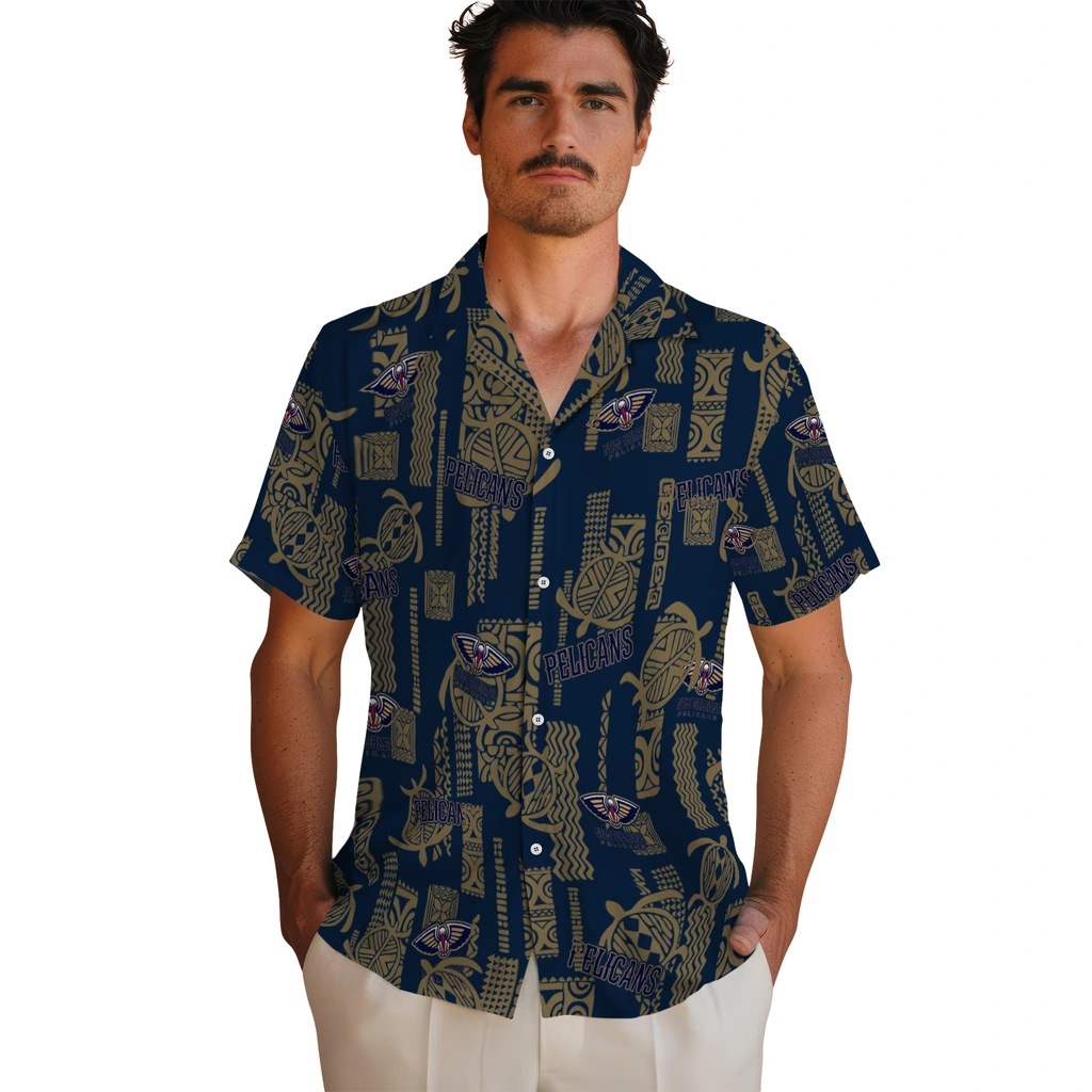 New Orleans Pelicans Hawaiian Shirt - Turtle Lines new orleans pelicans turtle lines navy hawaiian shirts fashion forward