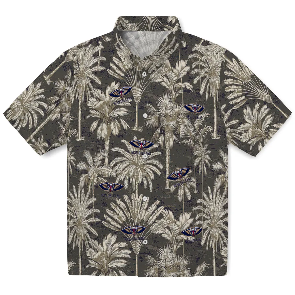 New Orleans Pelicans Hawaiian Shirt - Vintage Palm Tree new orleans pelicans palm shadows navy hawaiian shirts best selling