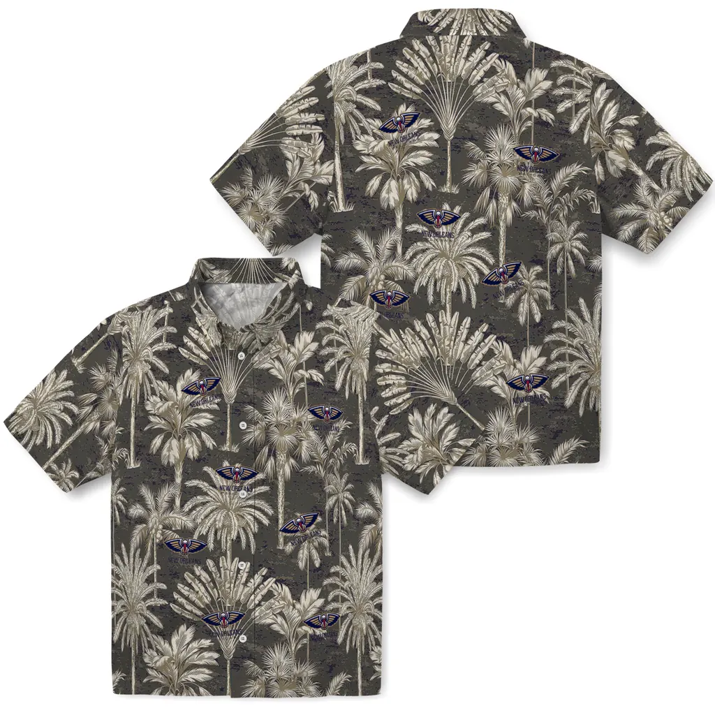 New Orleans Pelicans Hawaiian Shirt - Vintage Palm Tree new orleans pelicans palm shadows navy hawaiian shirts high quality