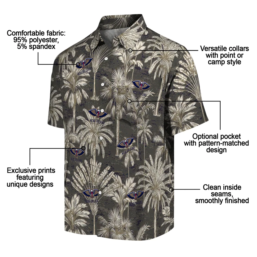New Orleans Pelicans Hawaiian Shirt - Vintage Palm Tree new orleans pelicans palm shadows navy hawaiian shirts new arrival
