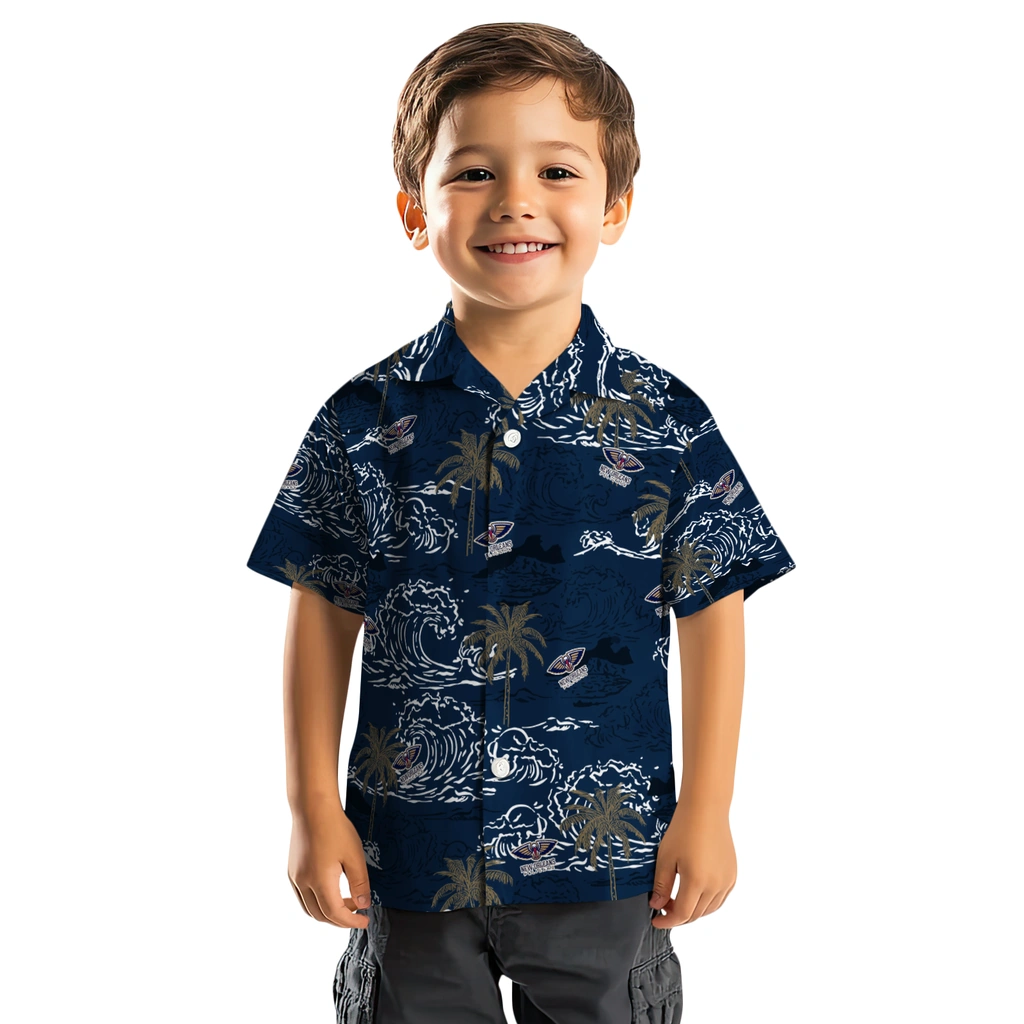New Orleans Pelicans Hawaiian Shirt - Wave Palm new orleans pelicans wave palm navy hawaiian shirts top rated