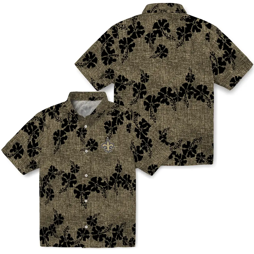 New Orleans Saints Hawaiian Shirt - 50th State Flower new orleans saints hibiscus petals gold hawaiian shirts high quality