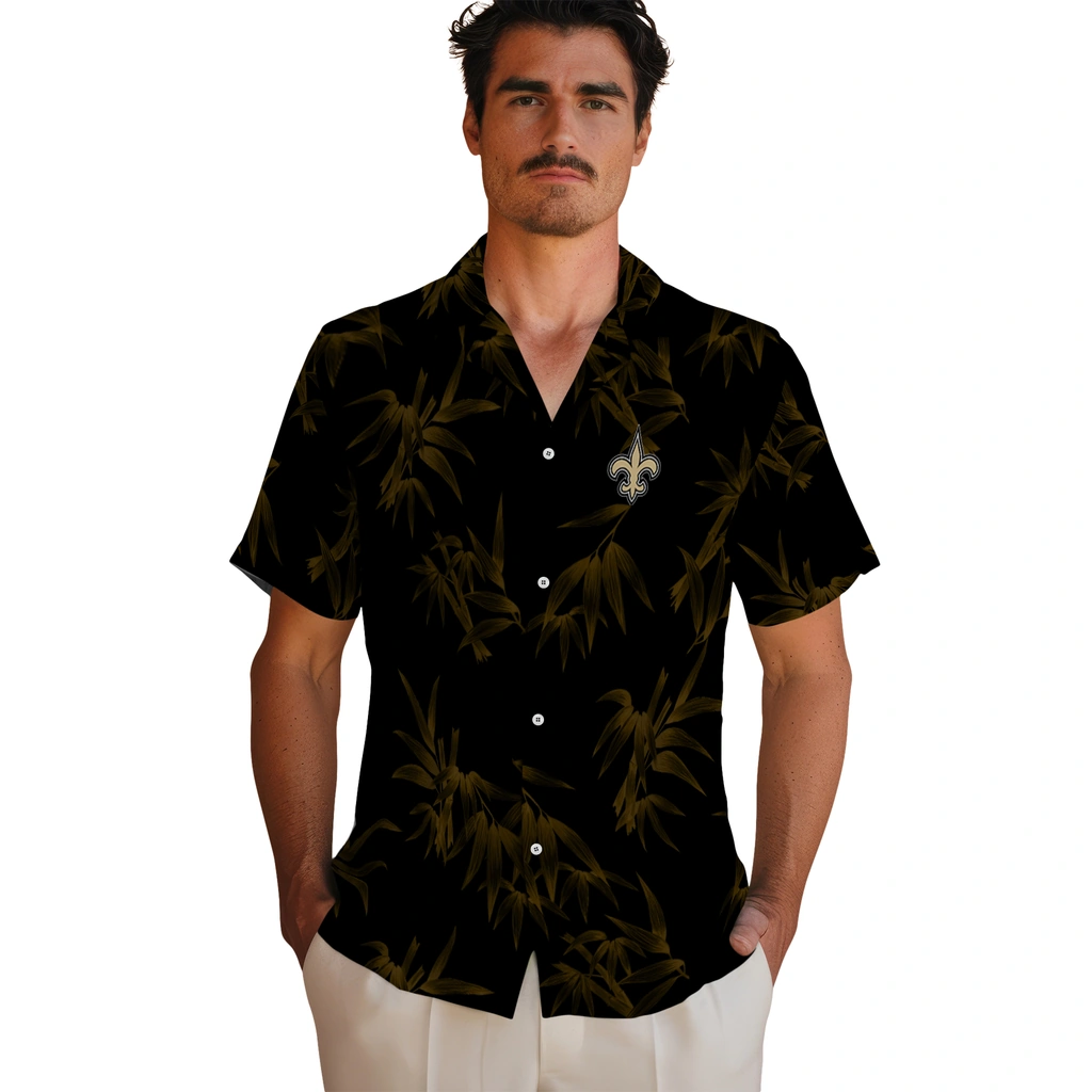 New Orleans Saints Hawaiian Shirt - Bamboo Branches new orleans saints bamboo branches gold black hawaiian shirts fashion forward