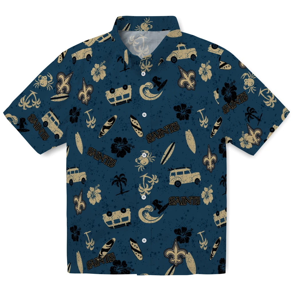 New Orleans Saints Hawaiian Shirt - Beach Vibe new orleans saints beach vibe navy hawaiian shirts best selling