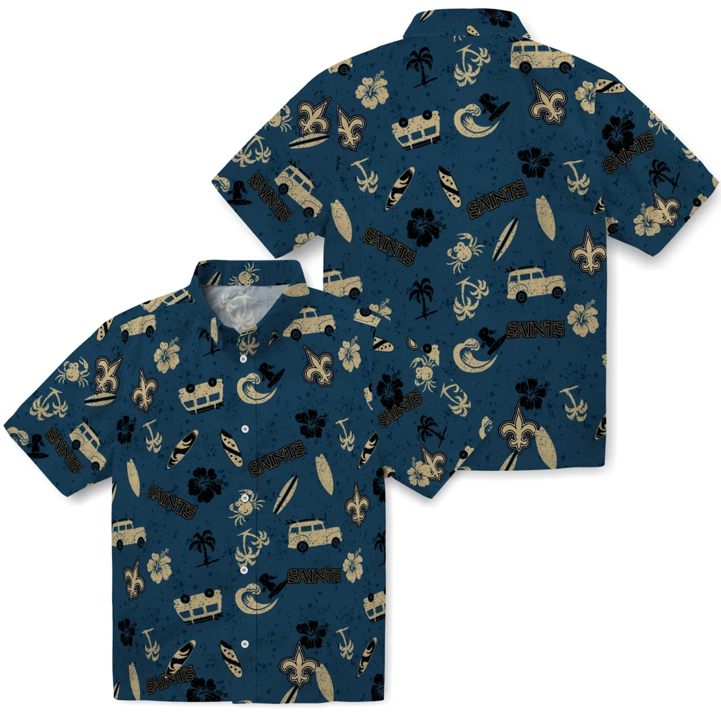 New Orleans Saints Hawaiian Shirt - Beach Vibe new orleans saints beach vibe navy hawaiian shirts high quality