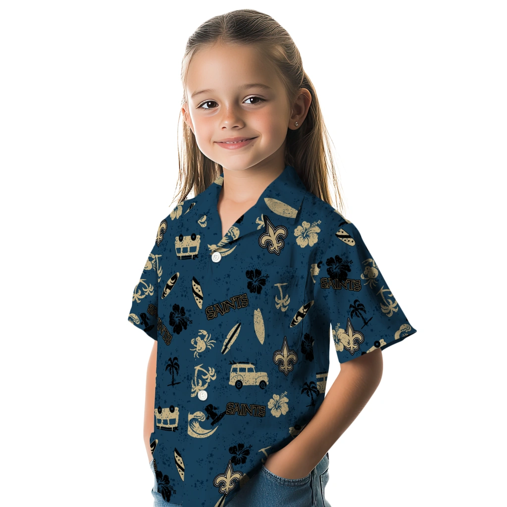 New Orleans Saints Hawaiian Shirt - Beach Vibe new orleans saints beach vibe navy hawaiian shirts premium grade