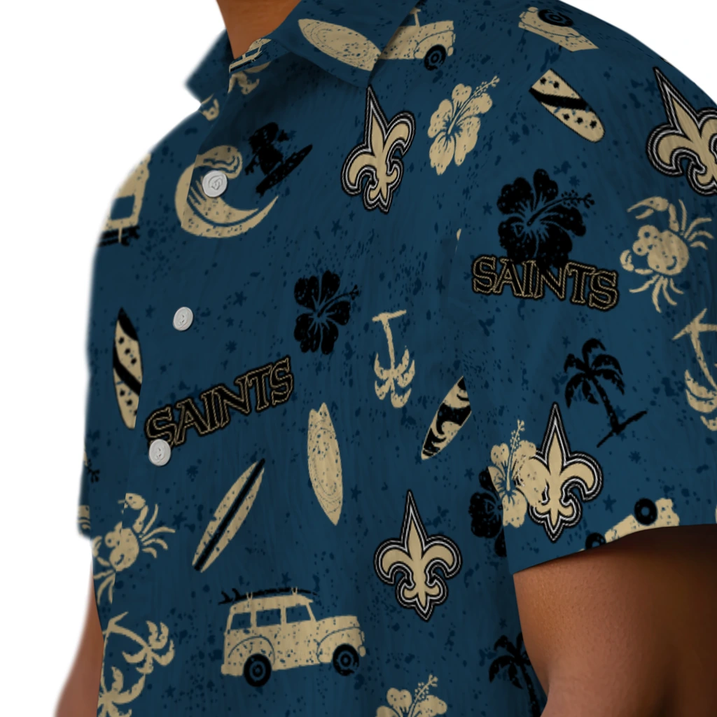 New Orleans Saints Hawaiian Shirt - Beach Vibe new orleans saints beach vibe navy hawaiian shirts trendy
