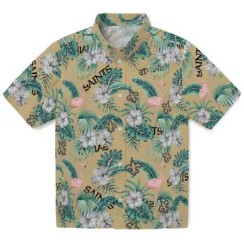 new orleans saints flamingo palms gold hawaiian shirts best selling